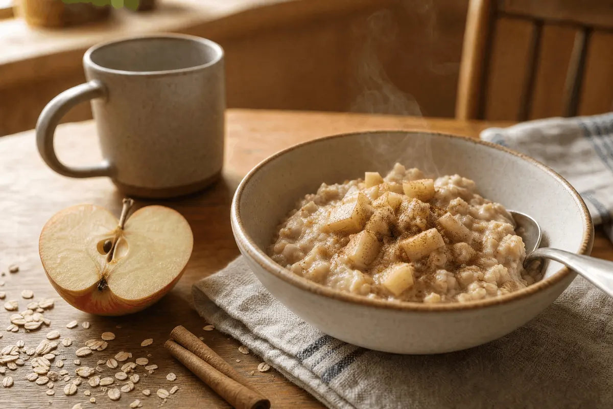 Oatmeal and Apples, zubereitet in einer Schüssel